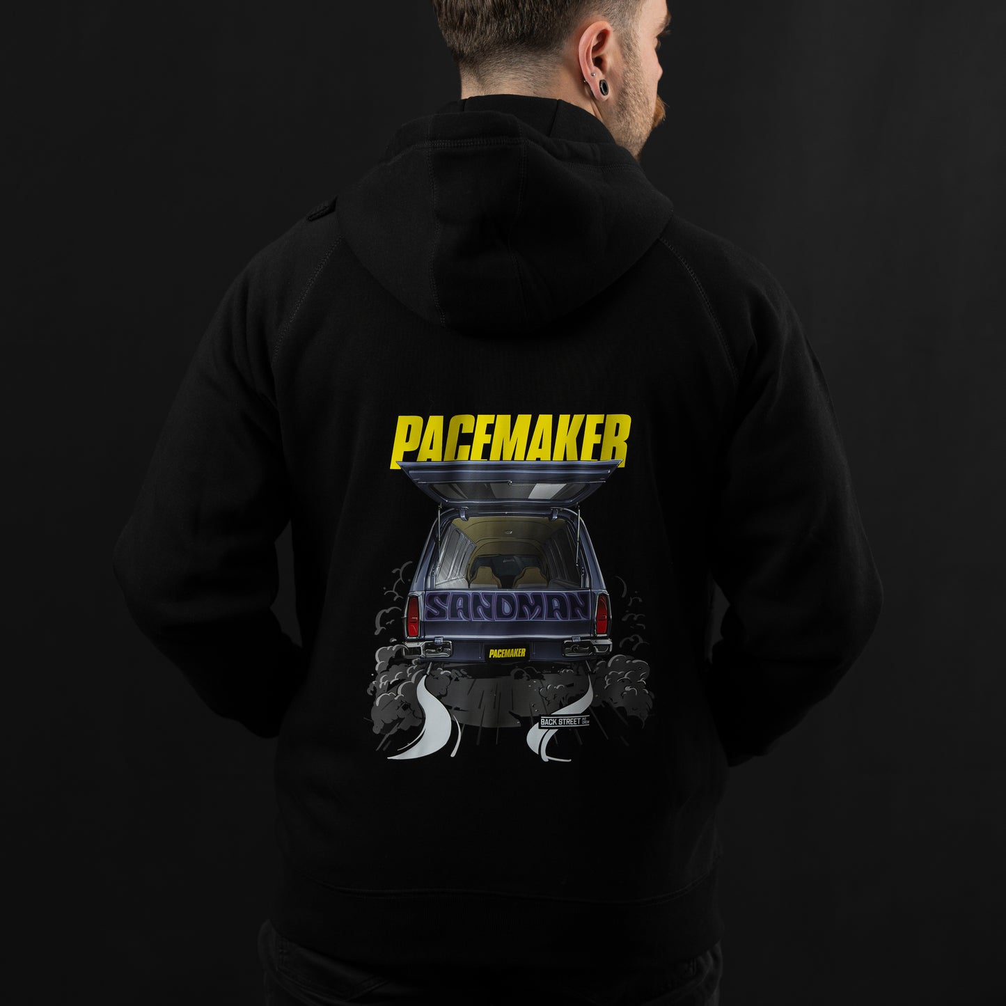 Black Pacemaker Hoodie featuring 1977 Holden HX Sandman in Royal Plum