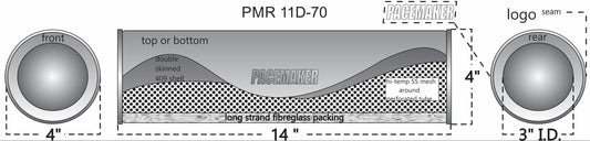 Pacemaker Resonator Round Double Skin Lock Seam 409 SS 14" Long x 4" Wide 3" Single Entry  3" Single Exit